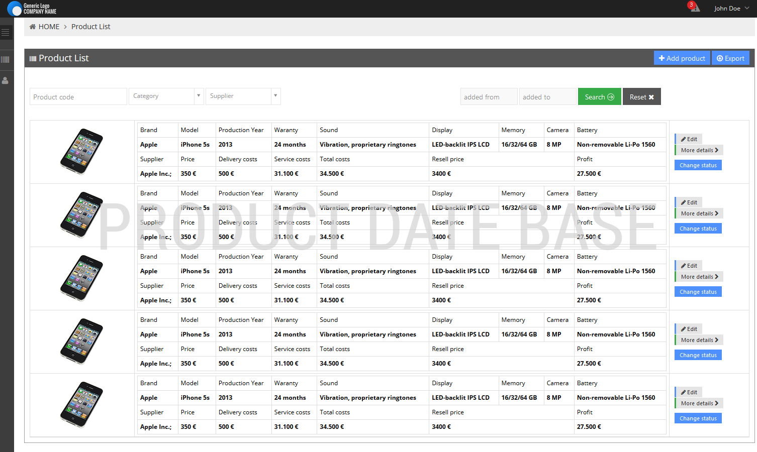 Product management software / Product data base / Concept24