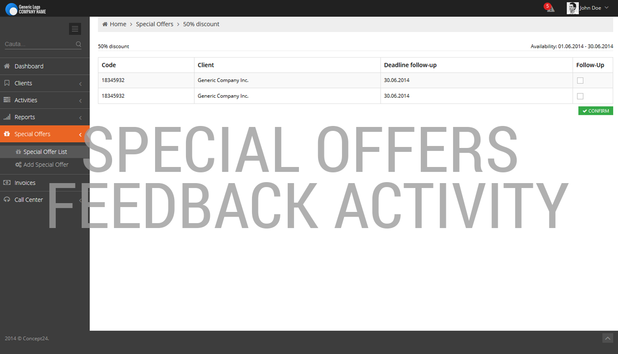 Quoting software / Special offers feedback activity / Concept24